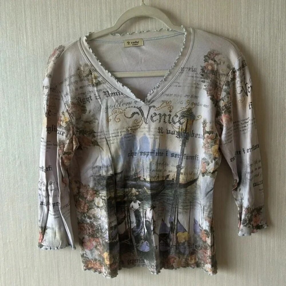 Y2K Cactus printed vintage top